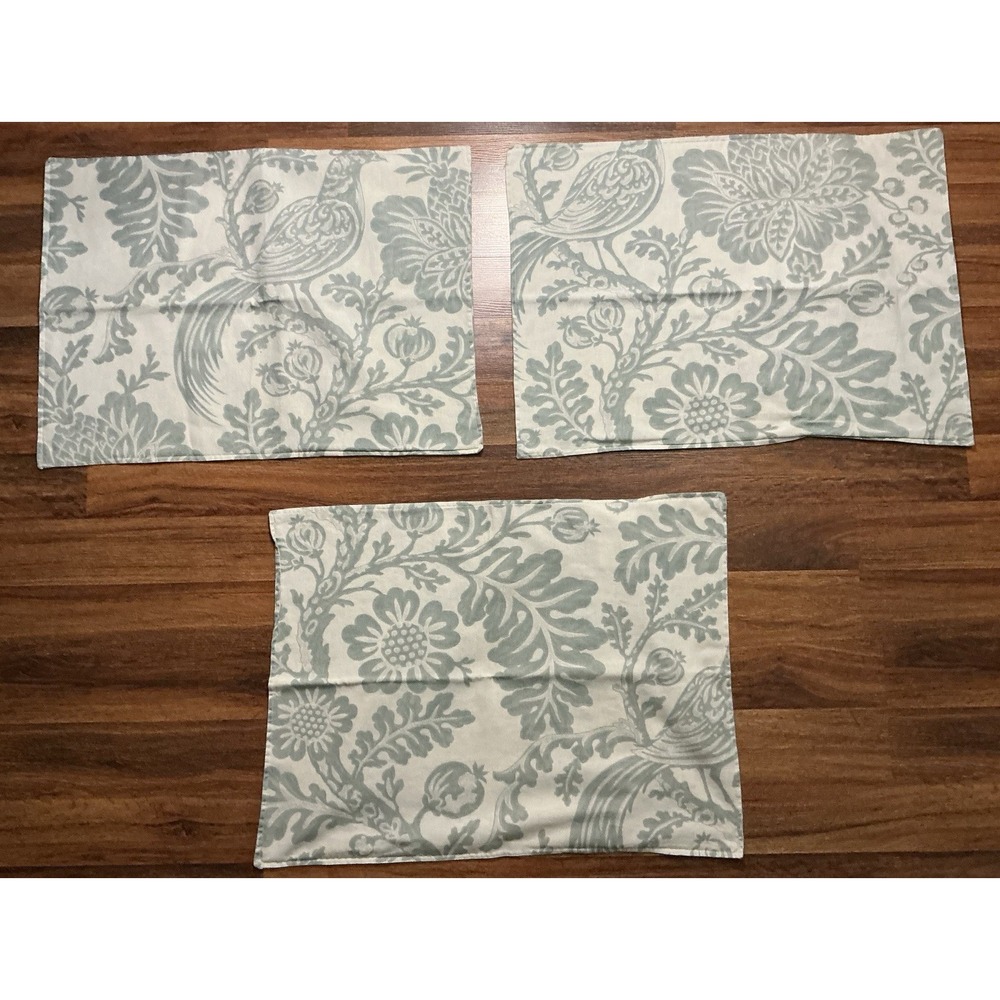 POTTERY BARN Shams Set Of 3 STANDARD Beige Light Green Floral Botanical Bird